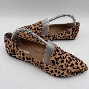 Steve Madden Feather-L Leopard Print Cow Hair Loafers Womens 9.5M Brown Real Fur